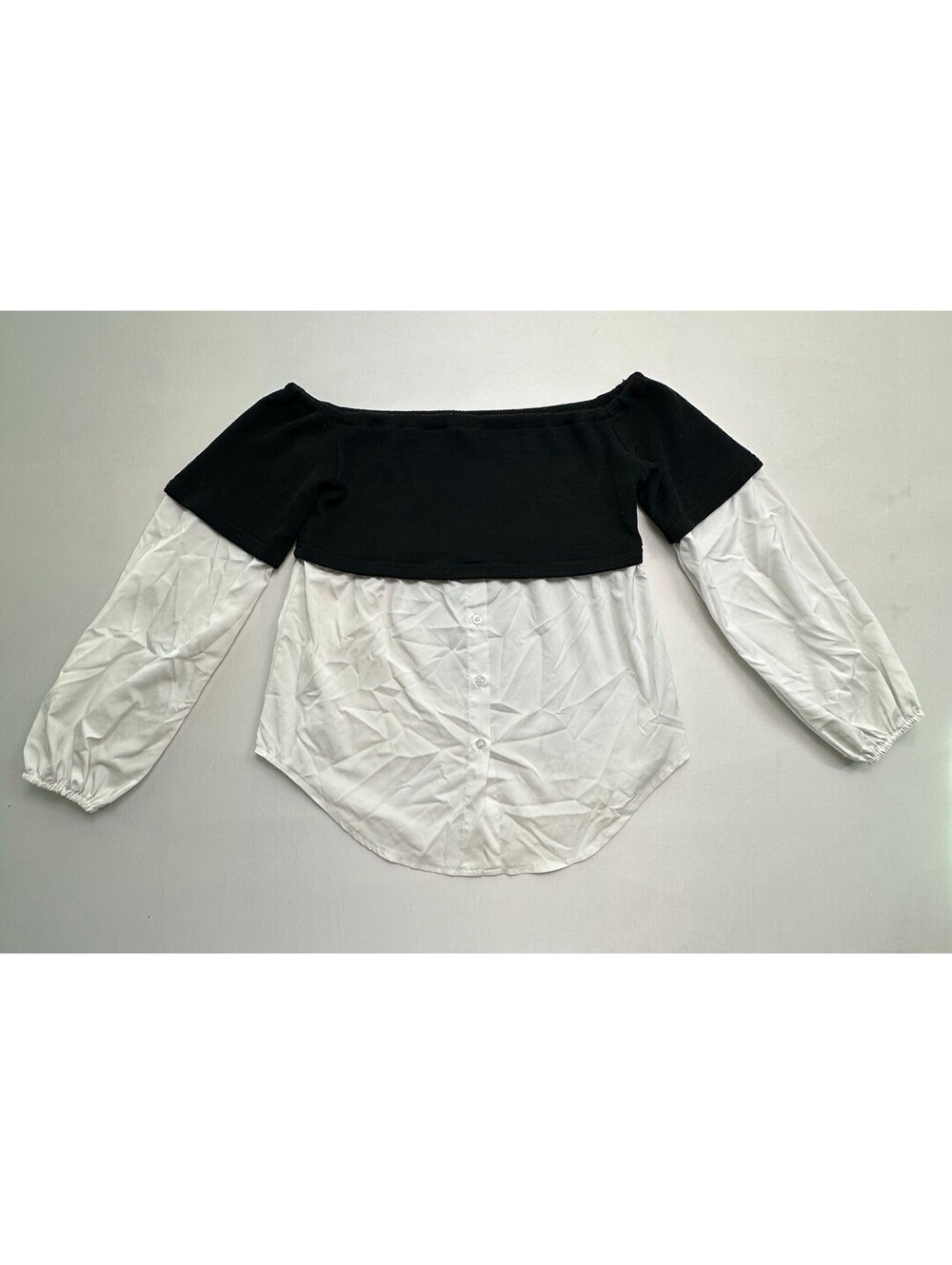 SHEIN Women's Black and White Long Sleeve Button-Up Blouse L